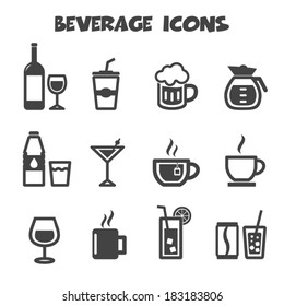 beverage icons, mono vector symbols