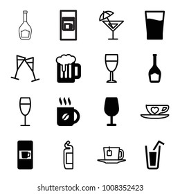 Beverage icons. set of 16 editable filled and outline beverage icons such as vending machine, cocktail, coffee, drink, beer, cleanser, cup with heart, wine glass, tea