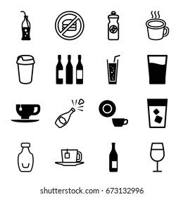 Beverage icons set. set of 16 beverage filled and outline icons such as dish, drink, tea cup, soda, soda bottle, wine glass, cocktail, energy drink, bottle, cup, tea