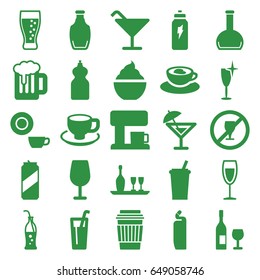 Beverage icons set. set of 25 beverage filled icons such as cocktail, cleanser, dish, clean wine glass, drink, milkshake, coffee cup, cup with heart, bottle, wine glass
