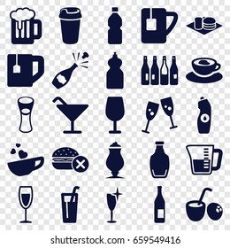 Beverage icons set. set of 25 beverage filled icons such as bottle, no fast food, cocktail, cleanser, clean wine glass, drink, tea cup, water bottle, milk glass, milkshake