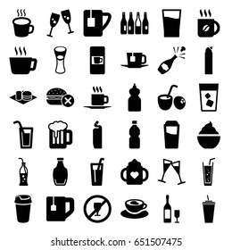 Beverage icons set. set of 36 beverage filled icons such as bottle, vending machine, baby bottle, drink, no fast food, cleanser, coffee, tea cup, milk glass, milkshake, soda
