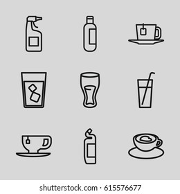 Beverage icons set. set of 9 beverage outline icons such as bottle, cleanser, drink, tea cup, cup with heart