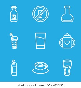 Beverage icons set. set of 9 beverage outline icons such as baby bottle, cleanser, drink, milk, cup with heart, bottle