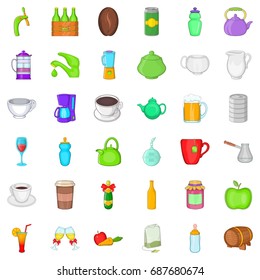 Beverage icons set. Cartoon style of 36 beverage vector icons for web isolated on white background