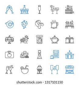 beverage icons set. Collection of beverage with bar, wine, candy machine, cocktail, cheers, coffee, milkshake, newlyweds, lunchbox, milk jar. Editable and scalable beverage icons.