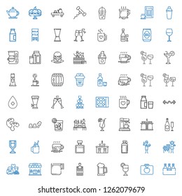 beverage icons set. Collection of beverage with beer, lunchbox, juice, barrel, coffee cup, bar, newlyweds, lemonade, burguer, bottle, whiskey. Editable and scalable beverage icons.