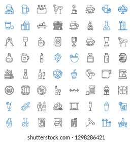 beverage icons set. Collection of beverage with champagne, bar, corkscrew, soda, coffee maker, fish food, potion, frozen yogurt, vodka, shaker. Editable and scalable beverage icons.