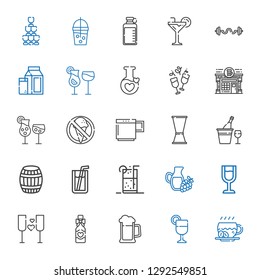 beverage icons set. Collection of beverage with coffee, juice, beer, wine bottle, wine, wine glass, soft drink, soda, barrel, champagne. Editable and scalable beverage icons.