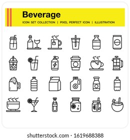 Conjunto de iconos de bebidas, diseño de píxeles conjunto de iconos perfectos. elemento de Diseño web UI y UX, App móvil
