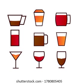 Beverage Icons set for juice, coffee, Soft drinks - Vector Illustration