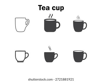 Iconos de la bebida del café. Conjunto de iconos sólidos y rellenos de bebidas de café. colección de letrero de ilustración de taza de té. Taza desechable. Taza de café con vapor. Estilo plano - Vector de stock.
