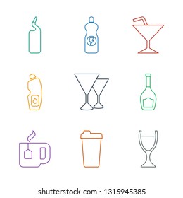 beverage icons. Trendy 9 beverage icons. Contain icons such as wine glass, drink, tea cup, bottle, water bottle, Cocktail, energy drink, cleanser. beverage icon for web and mobile.