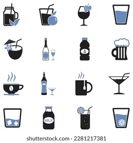 Beverage Icons. Two Tone Flat Design. Vector Illustration.