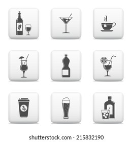 Beverage icons, vector web buttons