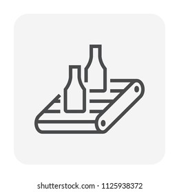 Beverage industry vector icon. That business process automation and technology consist of row glass bottle packaging on conveyor belt in production line to manufacturing or produce drink product.