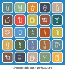 Beverage line flat icons on blue background, stock vector