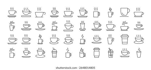 Beverage Line Icon Bundle (Pacote de ícones da linha de bebidas). Placas de estrutura de tópicos para design gráfico e web, aplicativos, anúncios, várias cartas 