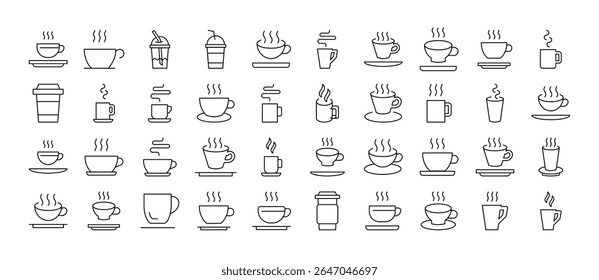Pacote de Ícones de Linha de Bebidas. Placas de estrutura de tópicos para design gráfico e web, aplicativos, anúncios, várias cartas 