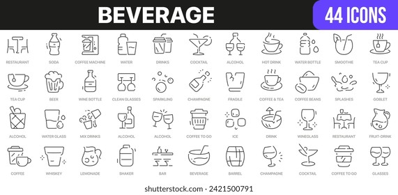 Beverage line icons collection. UI icon set in a flat design. Excellent signed icon collection. Thin outline icons pack. Vector illustration EPS10