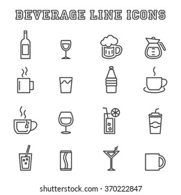 beverage line icons, mono vector symbols