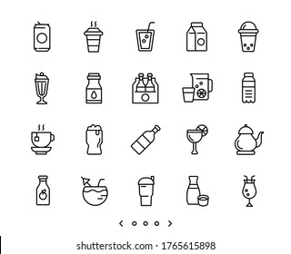 beverage line icons set vector