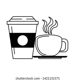 beverage liqueur and drink coffee cups icon cartoons in black and white vector illustration graphic design