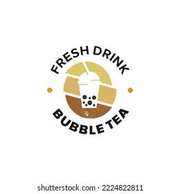 Plantilla de diseño de logotipo de bebidas Idea de té de burbujas de bebida fresca