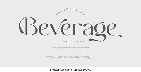 Beverage logo premium luxury elegant alphabet letters and numbers. Elegant wedding typography classic serif font decorative vintage retro. Creative vector illustration