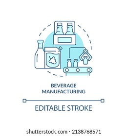 Beverage manufacturing turquoise concept icon. Soft drinks. Business subsector abstract idea thin line illustration. Isolated outline drawing. Editable stroke. Arial, Myriad Pro-Bold fonts used