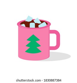 Beverage with marshmallow. Vector cartoon illustration in flat style. Isolated object on white.