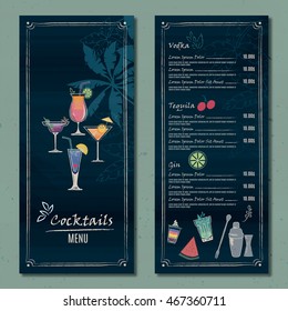 Beverage Menu Design Template With Chalk Line Cocktail Illustrations