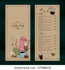 Beverage Menu Design Template with Chalk Line Coffee Illustrations