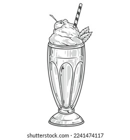 Beverage milkshake colorful emblem detailed smoothie drink with milk cream and straws in glass for restaurant cocktail menu vector illustration