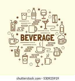 beverage minimal thin line icons set, vector illustration design elements