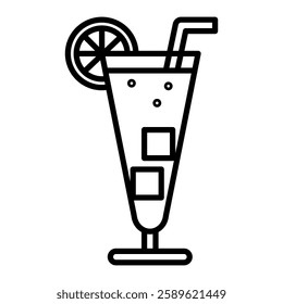 Beverage outline icon, a visual representation of a classic cocktail.  Ideal for projects related to bars, restaurants, or cocktail recipes.
