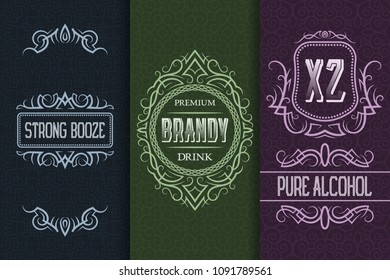 Beverage packaging design. Set of alcohol drink bottles labels.