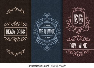 Beverage packaging design. Set of alcohol drink bottles labels.