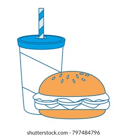 beverage in plasttic cup with burger