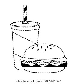 beverage in plasttic cup with burger