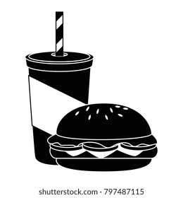 beverage in plasttic cup with burger