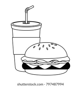 beverage in plasttic cup with burger