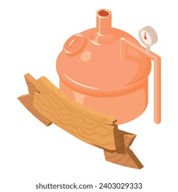 Beverage production icon isometric vector. Wood plaque icon and metal container. Hobby, production, business