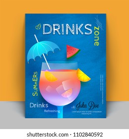 Beverage Recipe Book Cover Design With Mocktail, Summer Special. 