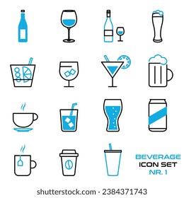 beverage set - icon set with 15 symbols