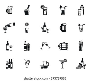 Beverage set of vector black icon on white background