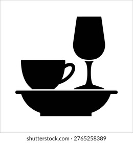 Beverage Setting with Cup and Bowl Icon for Cafe and Breakfast Menus