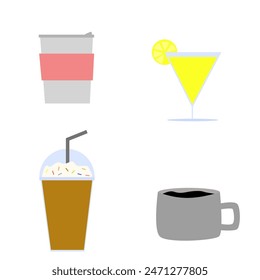 Beverage simple icon set isolated on white background