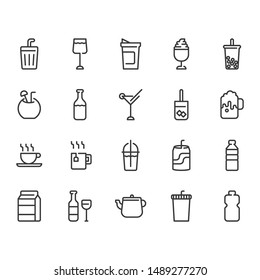 Beverage in simple outline related icon set