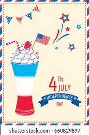 Beverage of smoothie design for Happy Independence day United states of America, 4th July on retro style background.